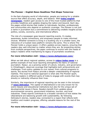 The Pioneer – English News Headlines That Shape Tomorrow