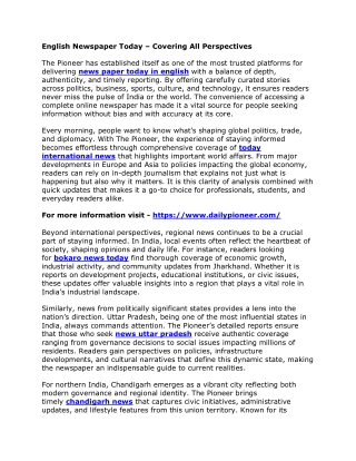 English Newspaper Today – Covering All Perspectives