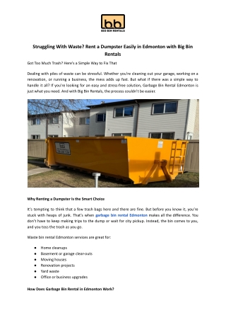 Garbage Bin Rental Edmonton Made Easy with Big Bin Rentals