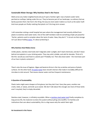 Sustainable Water Storage