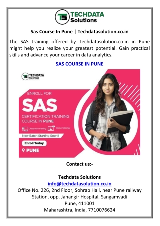 Sas Course In Pune  Techdatasolution.co.in