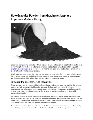 How Graphite Powder from Graphene Suppliers Improves Modern Living