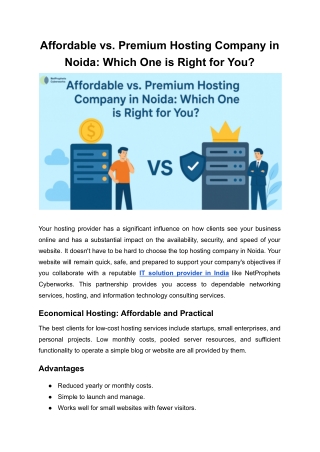 Affordable vs. Premium Hosting Company in Noida-Which One is Right for You