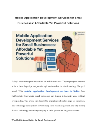 Mobile Application Development Services for Small Businesses-Affordable Yet Powerful Solutions