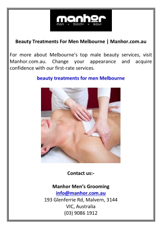 Beauty Treatments For Men Melbourne  Manhor.com.au