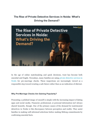 The Rise of Private Detective Services in Noida- What’s Driving the Demand
