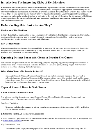 Checking Out Unique Bonus Offer Rounds in Popular Port Games