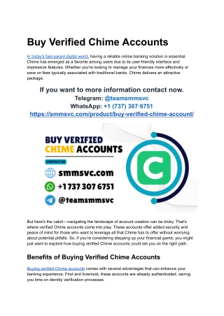 Buy Verified Chime Accounts That Are Trusted And Safe