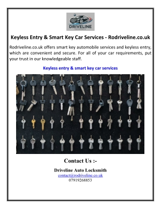 Keyless Entry & Smart Key Car Services - Rodriveline.co.uk