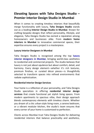 Taha Designs Studio | Best Interior Design Studio Mumbai