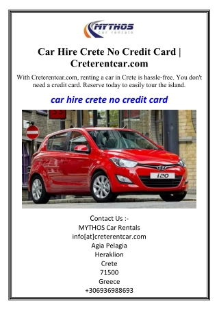 Car Hire Crete No Credit Card | Creterentcar.com