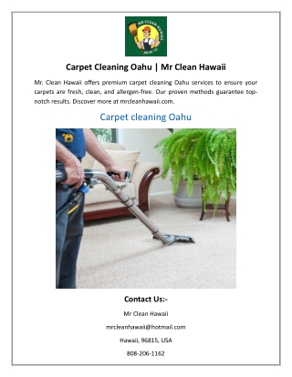 Carpet Cleaning Oahu  Mr Clean Hawaii