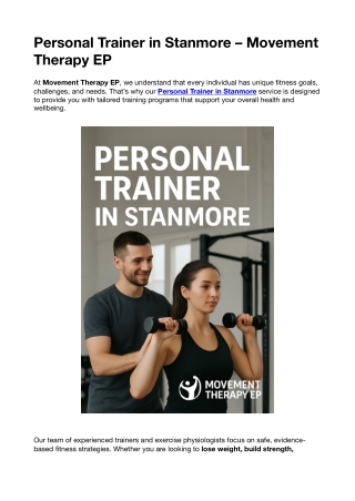 Movement Therapy EP – Expert Personal Trainer in Stanmore