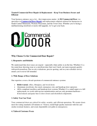 Trusted Commercial Door Repair & Replacement – Keep Your Business Secure and Efficient