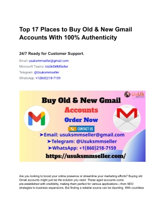 Top 17 Places to B,uy Old & New Gmail Accounts With 100% Authenticity