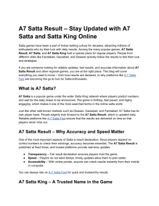 A7 Satta Result – Stay Updated with A7 Satta and Satta King Online