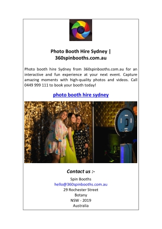 Photo Booth Hire Sydney  360spinbooths.com