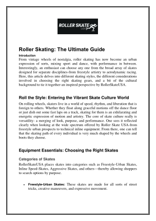 Roller Skating The Ultimate Guide