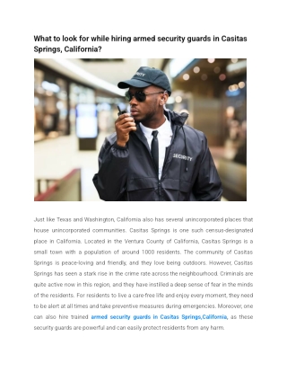 What to look for while hiring armed security guards in Casitas Springs, California