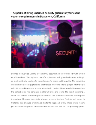 The perks of hiring unarmed security guards for your event security requirements in Beaumont, California