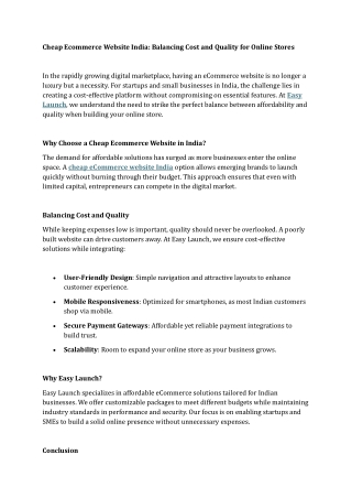 Cheap Ecommerce Website India Balancing Cost and Quality for Online Stores