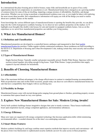 Explore New Manufactured Homes for Sale: Modern Living Awaits!