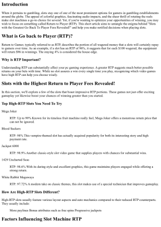 Slots with the Highest Return to Gamer Fees Exposed!