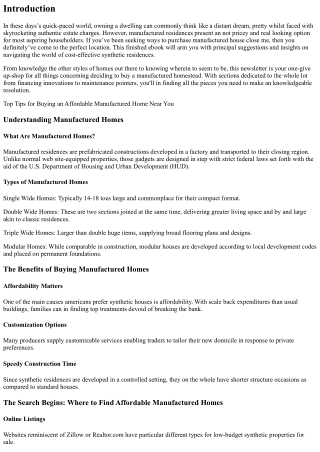 Top Tips for Buying an Affordable Manufactured Home Near You