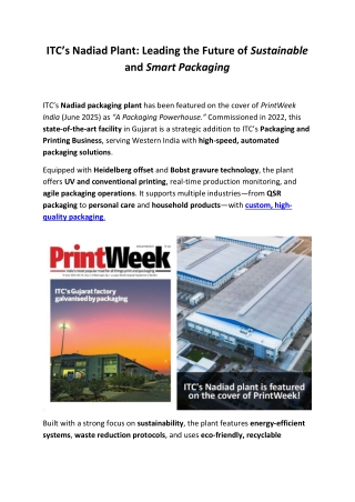 ITC Nadiad Plant | Smart & Sustainable Packaging Leader