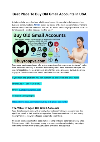 Best Place To Buy Old Gmail Accounts In USA.