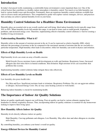 Humidity Control Solutions for a Healthier Home Environment