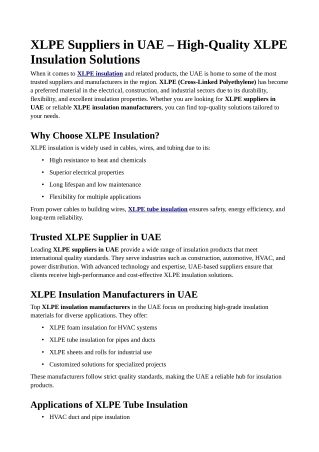 XLPE Suppliers in UAE – High-Quality XLPE Insulation Solutions