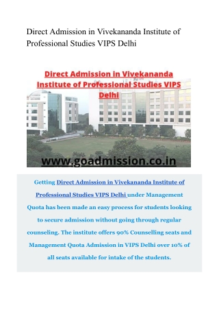 Direct Admission in Vivekananda Institute of Professional Studies VIPS Delhi