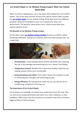 Car Scratch Repair vs Car Window Tinting Croydon What Your Vehicle Needs Most