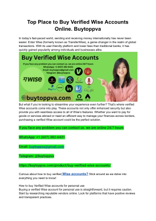 Top Place to Buy Verified Wise Accounts Online. Buytoppva