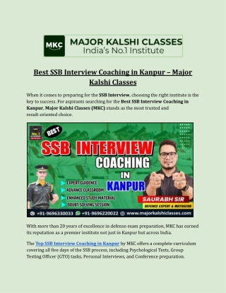Best SSB Interview Coaching in Kanpur – Major Kalshi Classes