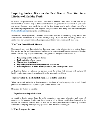 Inspiring Smiles: Discover the Best Dentist Near You for a Lifetime of Healthy T