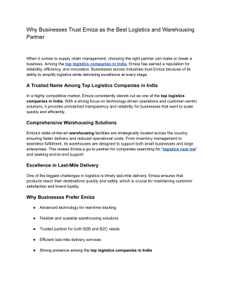 Why Businesses Trust Emiza as the Best Logistics and Warehousing Partner