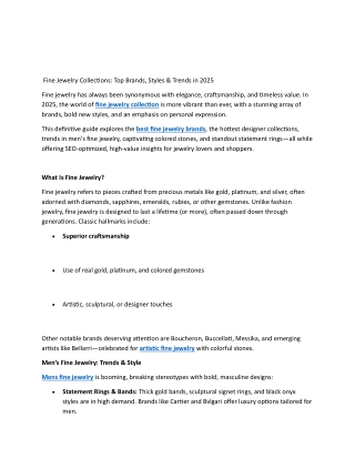 Fine Jewelry Collections Top Brands, Styles & Trends in 2025