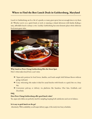 Where to Find the Best Lunch Deals in Gaithersburg, Maryland