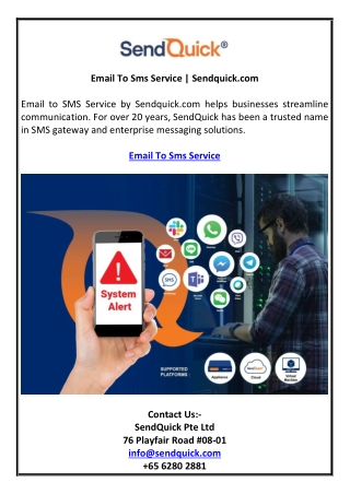 Email To Sms Service | Sendquick.com