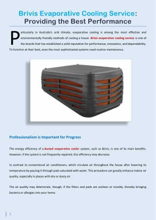 Brivis Evaporative Cooling Service - Providing the Best Performance