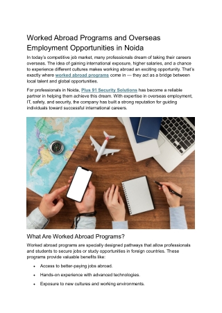 Worked Abroad Programs and Overseas Employment Opportunities in Noida
