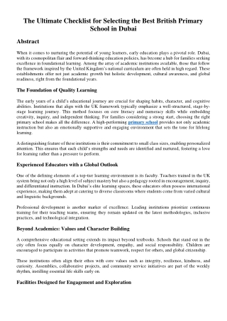 The Ultimate Checklist for Selecting the Best British Primary School in Dubai