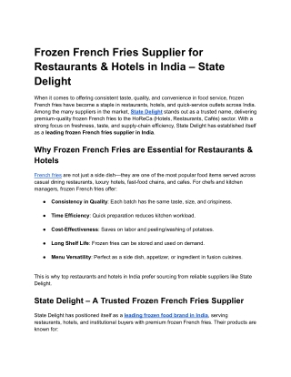 Frozen French Fries Supplier for Restaurants & Hotels in India – State Delight