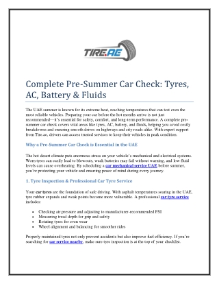 Complete Pre-Summer Car Check Tyres, AC, Battery & Fluids
