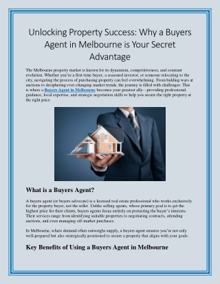 Unlocking Property Success Why a Buyers Agent in Melbourne is Your Secret Advantage