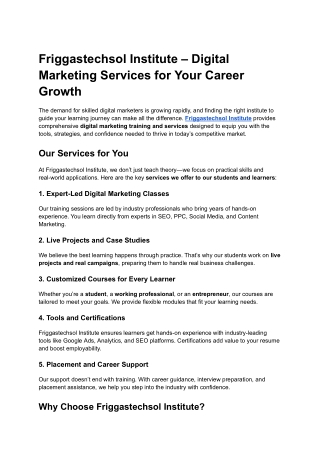 Friggastechsol Institute – Digital Marketing Services for Your Career Growth