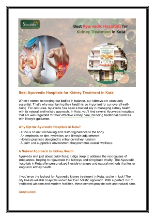 Best Ayurvedic Hospitals for Kidney Treatment in Kota