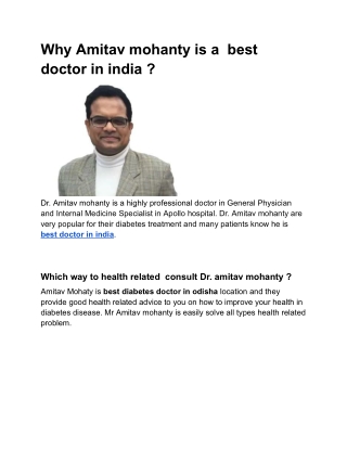 Why Amitav mohanty is a  best doctor in india